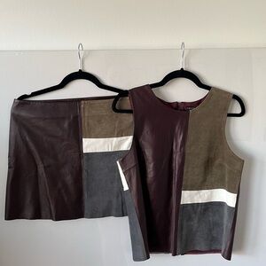 NWT Theory Color Block Skirt Set - Real Leather & Suede